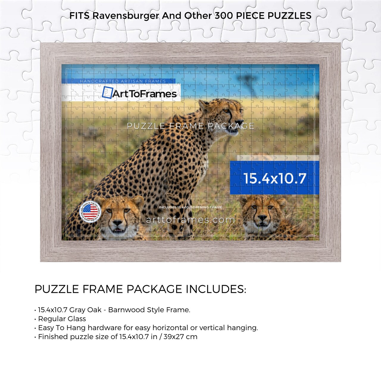 ArtToFrames 15.4x10.7 INCH / 39x27 CM Puzzle Frame for 300 piece Puzzles.This 1.25 Inch Custom MDF Frame for Puzzles Comes with Regular Glass, Available in Multiple Colors